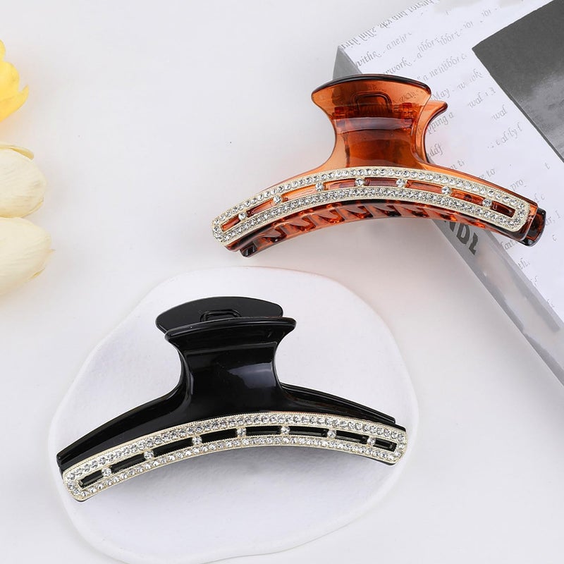 SINIDE Rhinestone Hair Clips, Crystal Plastic Claw Clips Nonslip Acrylic Metal Jaw Clip for Thin Long Hair, Fashion Elegant Clamps Accessories for Women Strong Hold Barrette for Styling (2 Pack) - Image 3